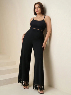 Elegant High Waist Pleated Wide Leg Pants,Plus Size - Negative Apparel