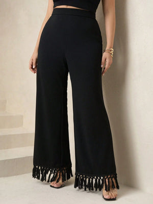Elegant High Waist Pleated Wide Leg Pants,Plus Size - Negative Apparel