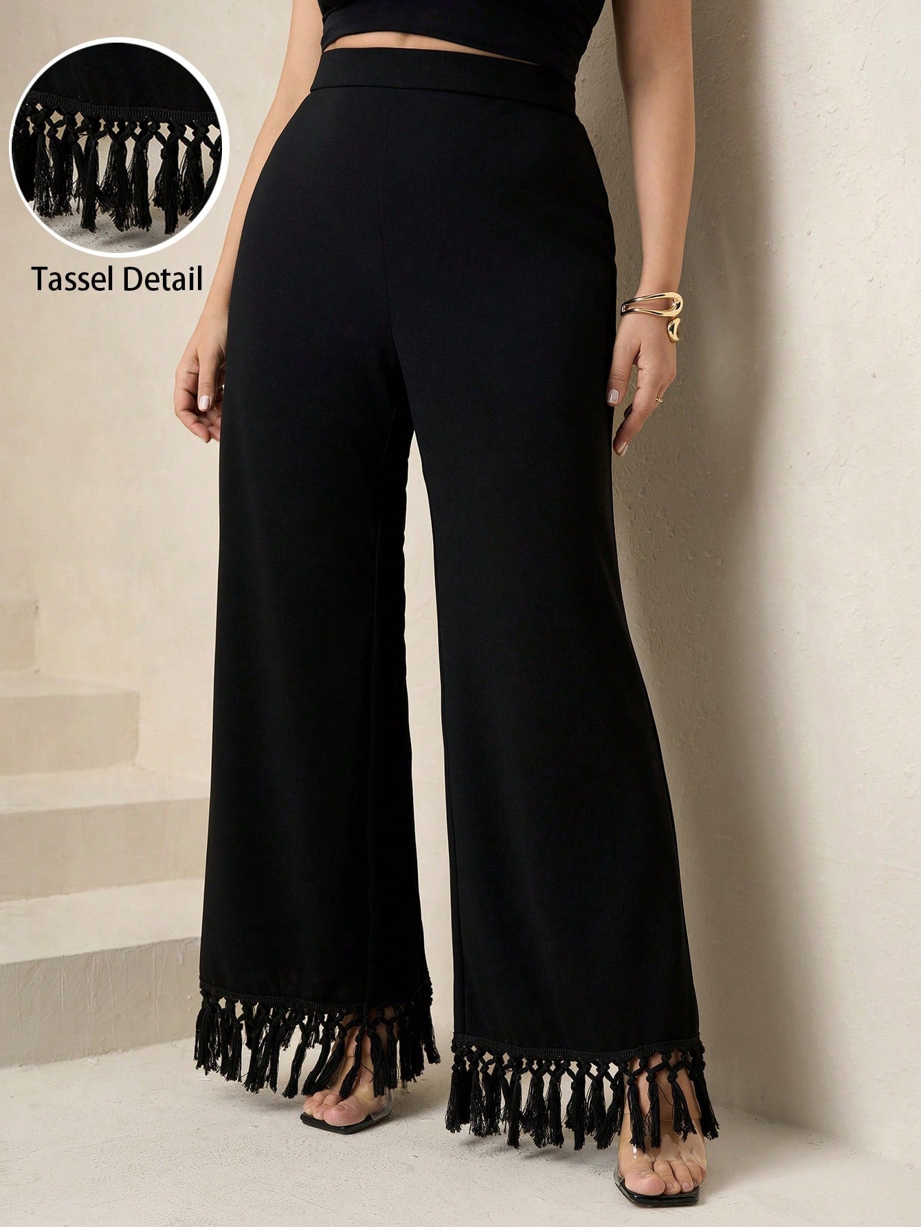 Elegant High Waist Pleated Wide Leg Pants,Plus Size - Negative Apparel