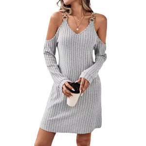 Elegant intellectual style women's dress autumn and winter new high - waisted V - neck short skirt women - Negative Apparel