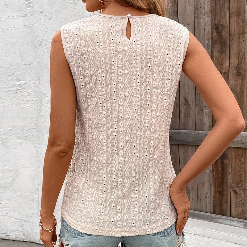 Elegant lace collar splicing small vest women's spring and summer solid color hook flower suspender top - Negative Apparel
