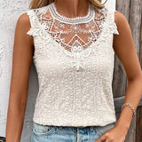 Elegant lace collar splicing small vest women's spring and summer solid color hook flower suspender top - Negative Apparel