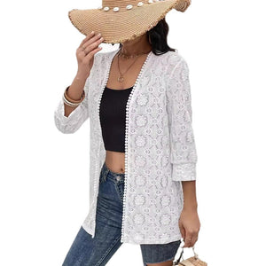 Elegant lace spliced lace cardigan with women's jacket top and women's clothing - Negative Apparel