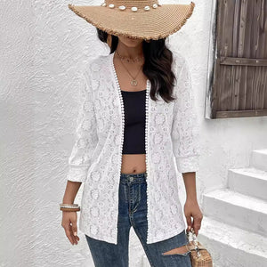 Elegant lace spliced lace cardigan with women's jacket top and women's clothing - Negative Apparel