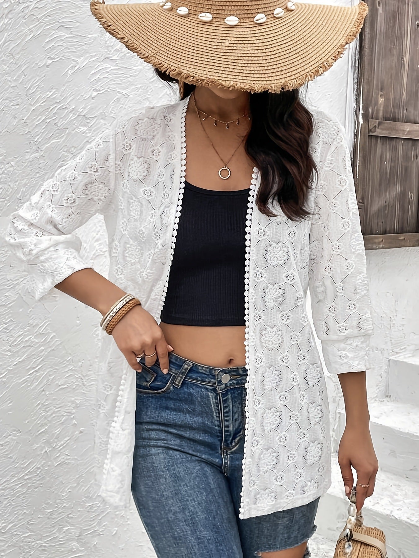 Elegant lace spliced lace cardigan with women's jacket top and women's clothing - Negative Apparel