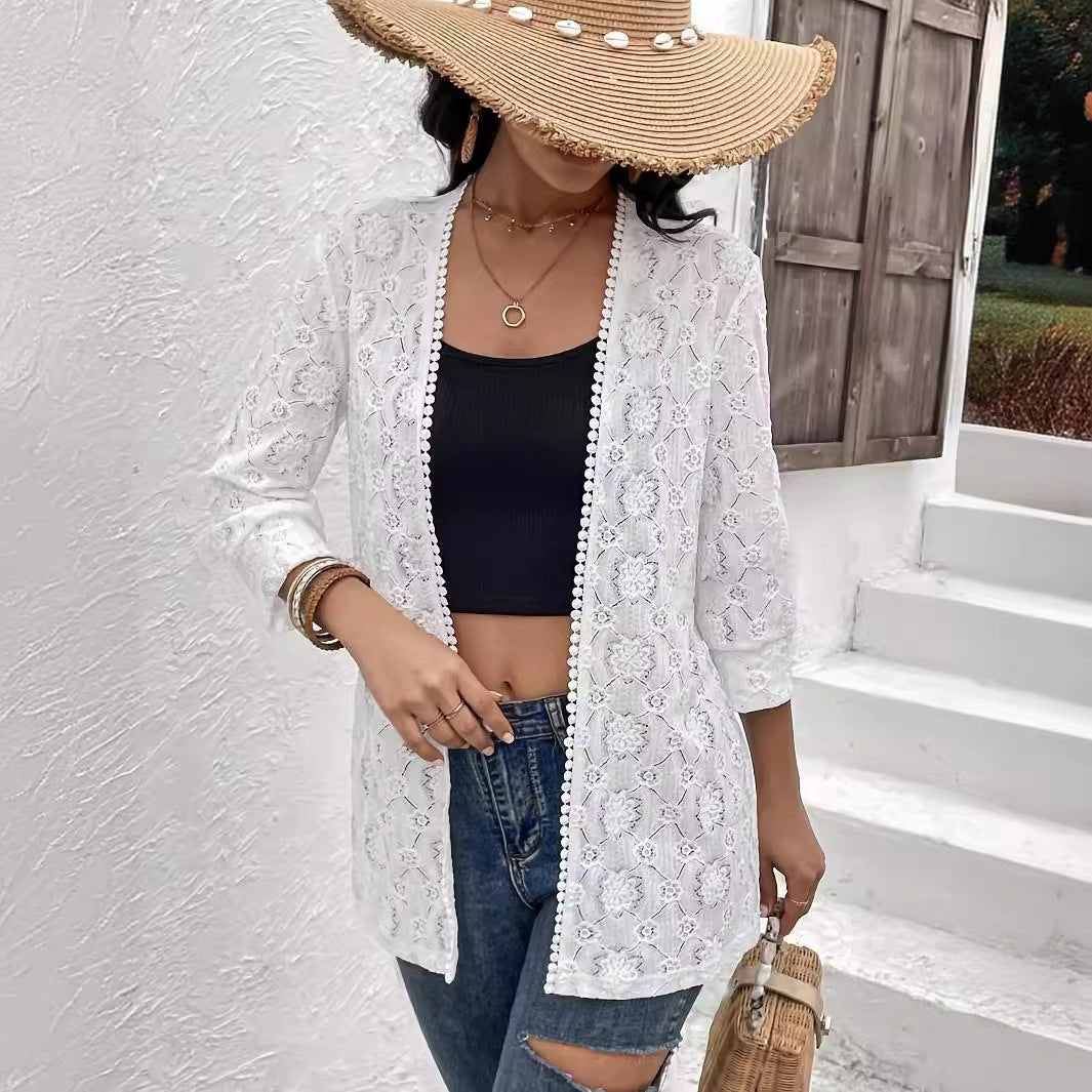 Elegant lace spliced lace cardigan with women's jacket top and women's clothing - Negative Apparel