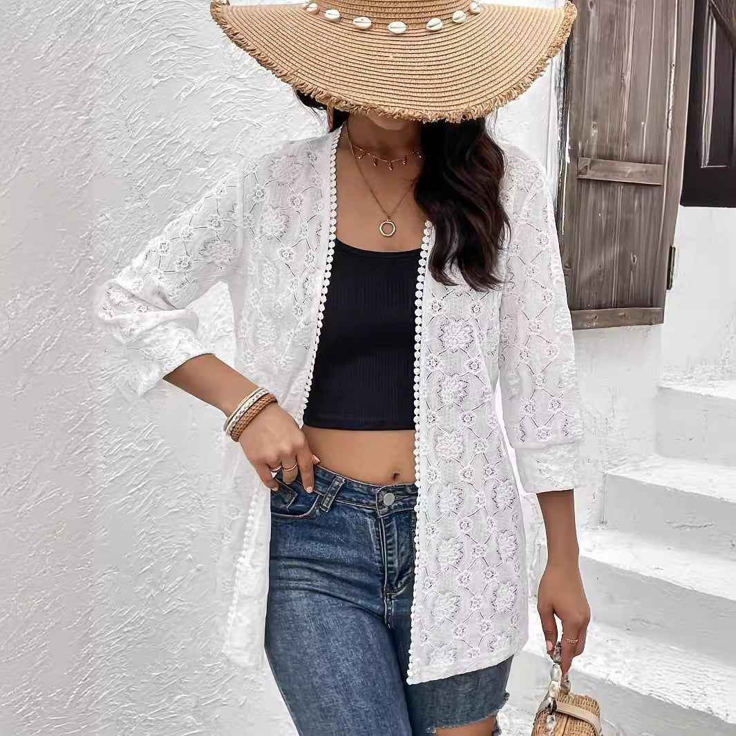 Elegant lace spliced lace cardigan with women's jacket top and women's clothing - Negative Apparel