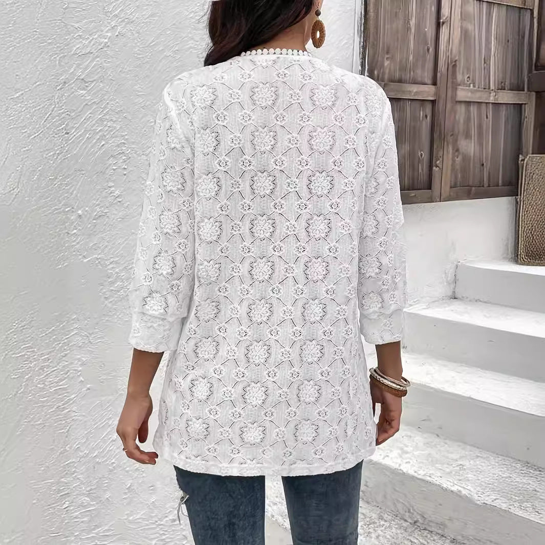 Elegant lace spliced lace cardigan with women's jacket top and women's clothing - Negative Apparel