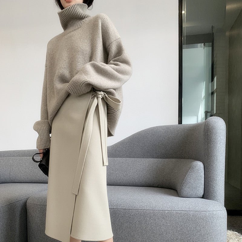 Elegant Lady Style Turtleneck Sweater – Solid Color Loose Fit Knit Top - Negative Apparel