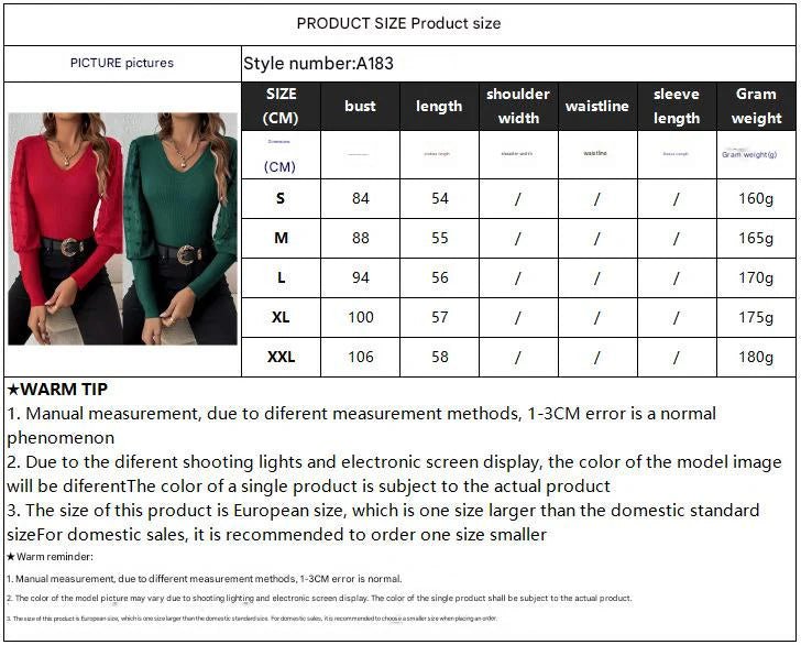 Elegant ribbed V leader chiffon splicing long - sleeved solid color T-shirt - Negative Apparel