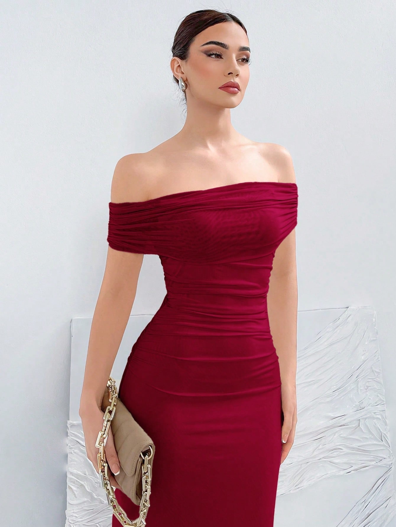 Elegant Ruched Off-Shoulder Bodycon Dress For Summer - Negat Negative Apparel Elegant Ruched Off-Shoulder Bodycon Dress For Summer - Negat Negative Apparel