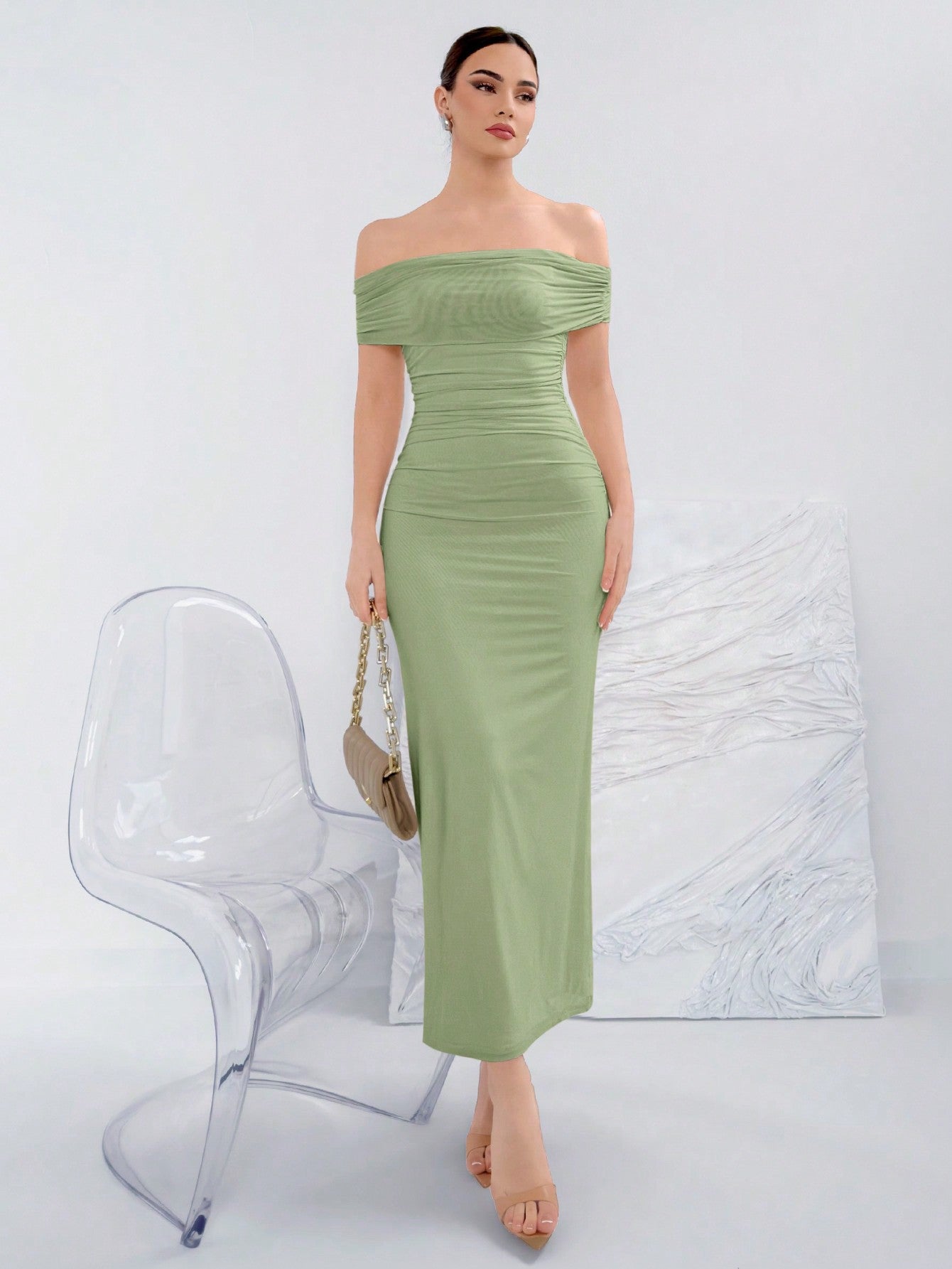 Elegant Ruched Off - Shoulder Bodycon Dress For Summer - Negative Apparel