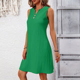 Elegant style V - neck sleeveless vest dress pleated slim A - line skirt summer - Negative Apparel