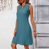 Elegant style V - neck sleeveless vest dress pleated slim A - line skirt summer - Negative Apparel