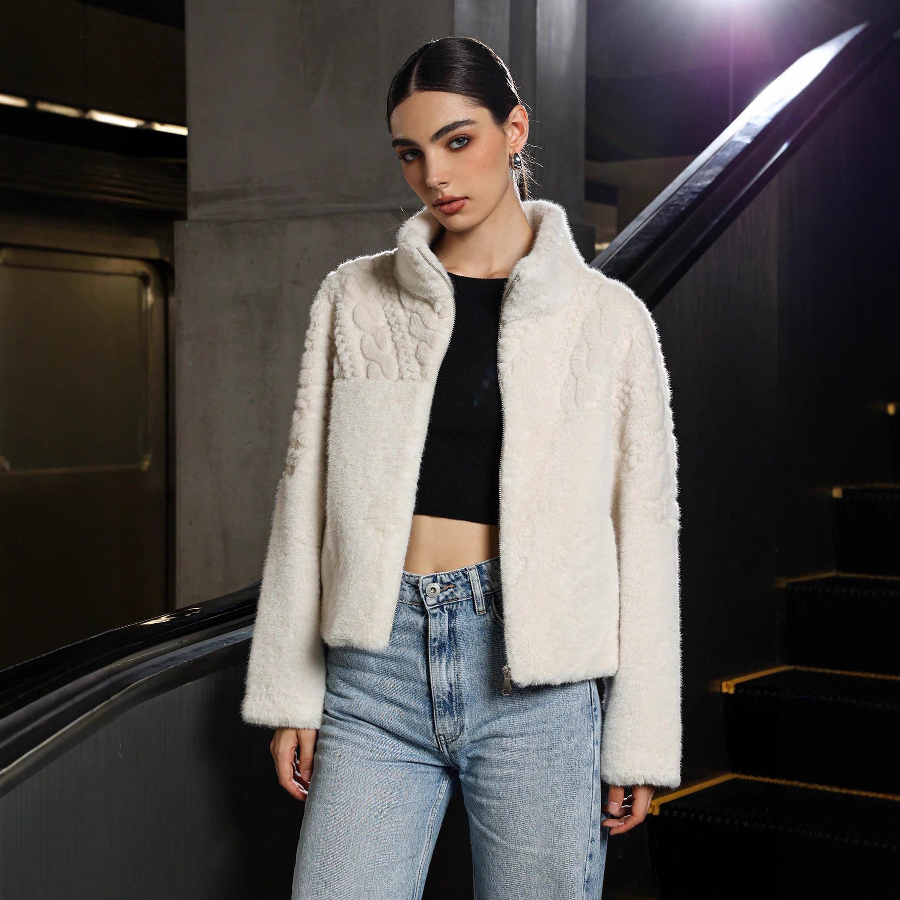 Elegant White Fur Short Coat for Women | Temperament Commuter Korean Style - Negative Apparel