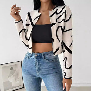 Elegant women's fashion casual abstract printing cardigan jacket top women's clothing - Negative Apparel