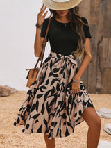 Elegant women's print splicing short - sleeved dress - Negative Apparel