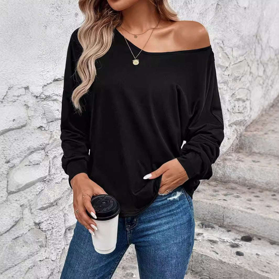 Elegant women's V - neck splicing fashion lace long - sleeved T-shirt top women's clothing - Negative Apparel