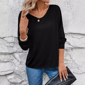 Elegant women's V - neck splicing fashion lace long - sleeved T-shirt top women's clothing - Negative Apparel