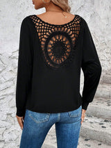 Elegant women's V - neck splicing fashion lace long - sleeved T-shirt top women's clothing - Negative Apparel