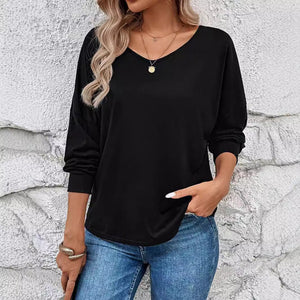Elegant women's V - neck splicing fashion lace long - sleeved T-shirt top women's clothing - Negative Apparel