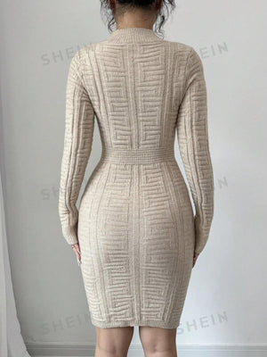 Elenzya Autumn Casual Hollow Out Long Sleeve Knitted Bodycon Dress - Negative Apparel