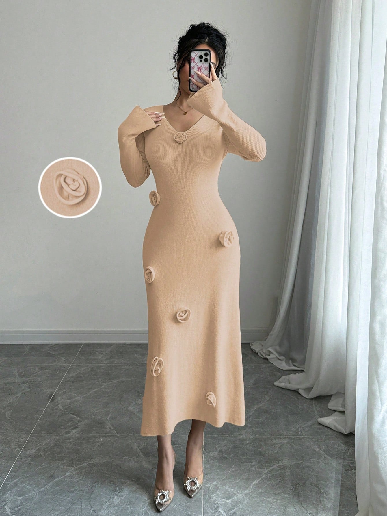 Long sleeve fitted maxi dress best sale