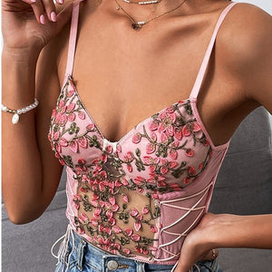 Embroidery sweet and spicy sxy strappy small vest - Negative Apparel