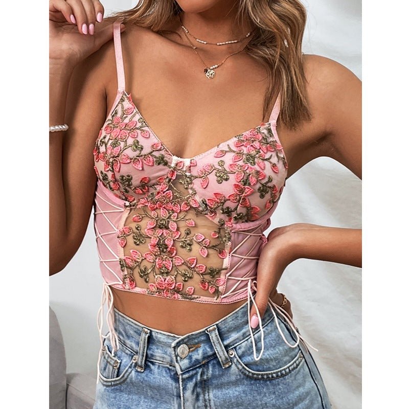 Embroidery sweet and spicy sxy strappy small vest - Negative Apparel