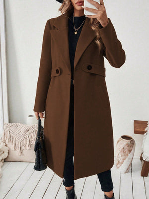 EMERY ROSE Halloween Women's Notched Collar Camel Overcoat With Belt Long Coat Fall Coat FD - Negative Apparel