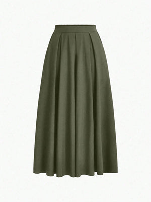 EMERY ROSE Plus Solid Slant Pocket Plicated Detail Skirt Women Maxi Skirt - Negative Apparel