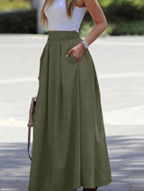 EMERY ROSE Plus Solid Slant Pocket Plicated Detail Skirt Women Maxi Skirt - Negative Apparel