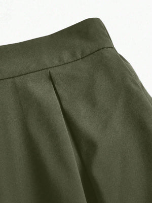 EMERY ROSE Plus Solid Slant Pocket Plicated Detail Skirt Women Maxi Skirt - Negative Apparel