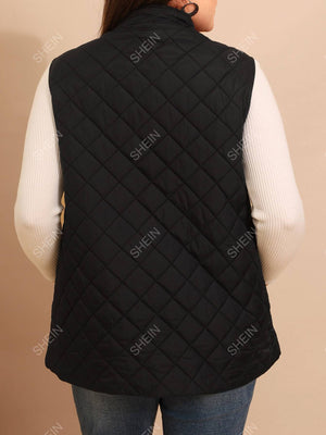 EMERY ROSE Plus Zip Up Quilted Vest Coat - Negative Apparel