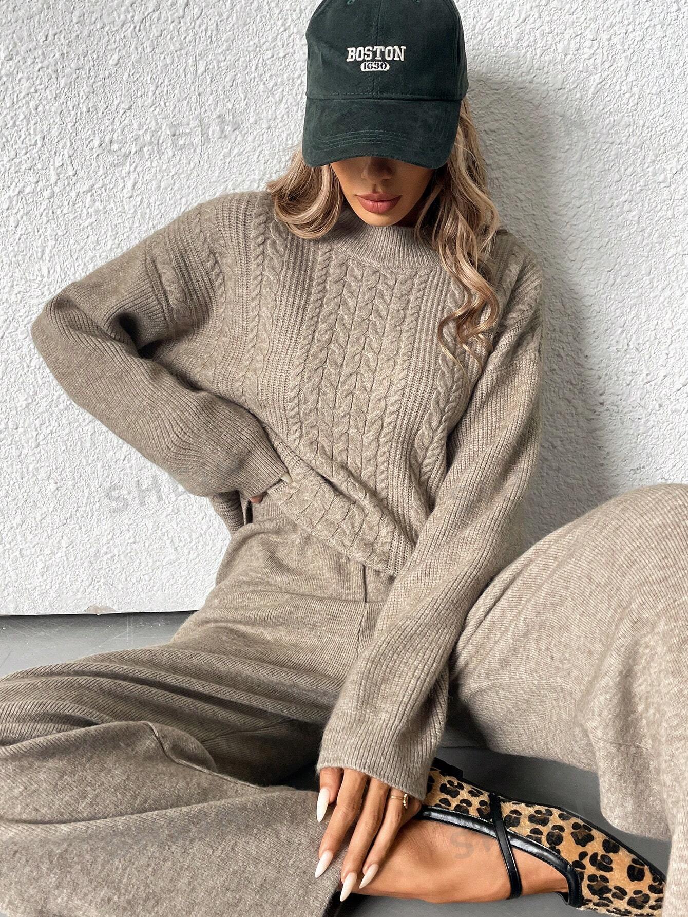 Essnce 2pcs Set: Casual Round Neck Loose Knit Sweater And Straight - Leg Pants - Negative Apparel