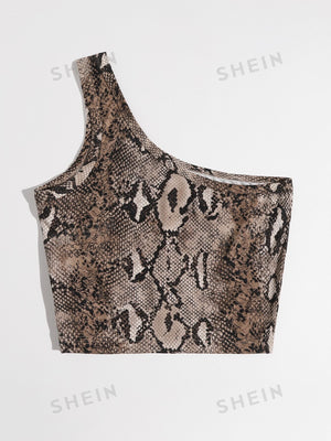 Essnce One Shoulder Snakeskin Print Top - Negative Apparel