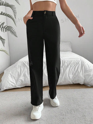 Essnce Solid Straight Suit Pants - Negative Apparel