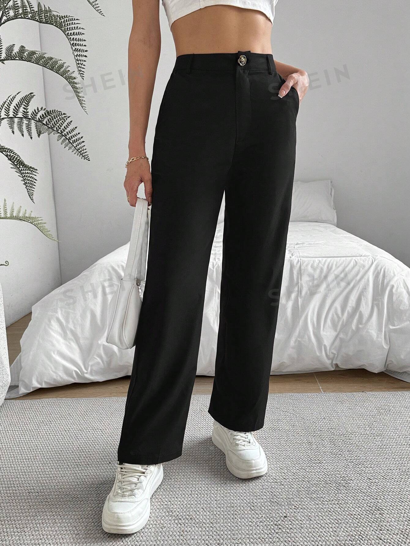 Essnce Solid Straight Suit Pants - Negative Apparel