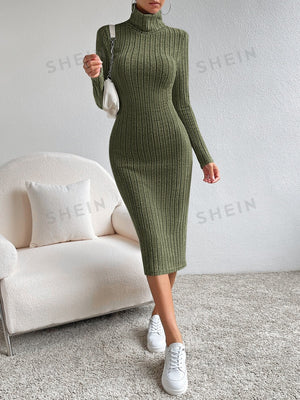 Essnce Turtleneck Ribbed Knit Bodycon Dress - Negative Apparel