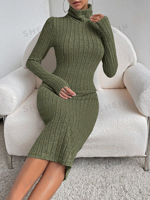 Essnce Turtleneck Ribbed Knit Bodycon Dress - Negative Apparel