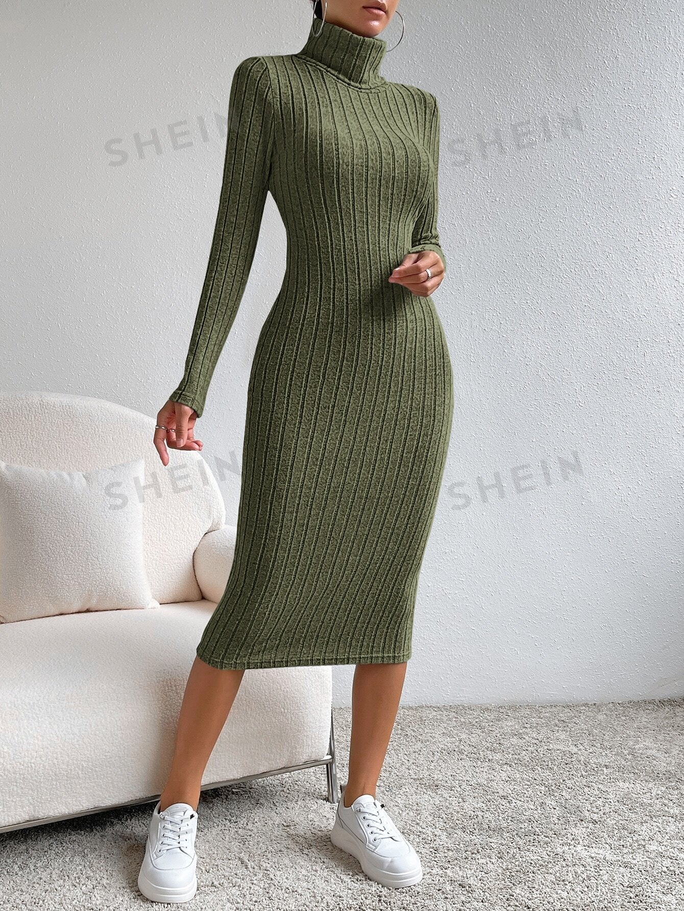 Essnce Turtleneck Ribbed Knit Bodycon Dress - Negative Apparel