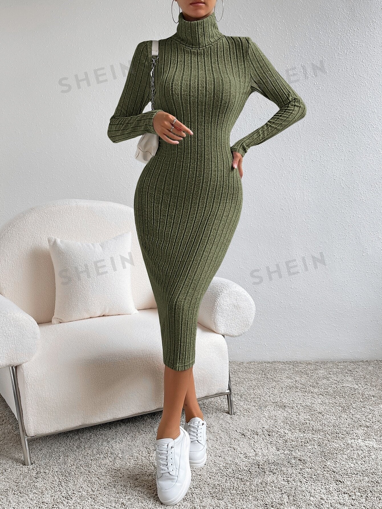 Essnce Turtleneck Ribbed Knit Bodycon Dress - Negative Apparel