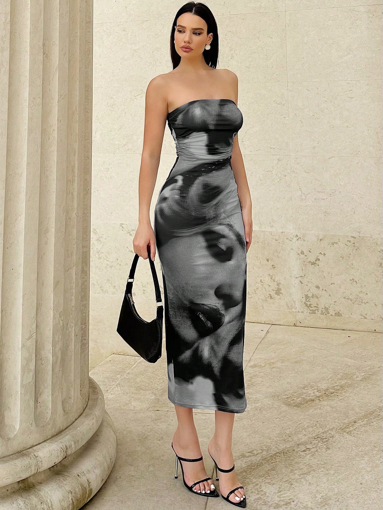 Essnce Women's Retro Portrait Printed Bodycon Dress - 2 (XS) / Grey Essnce Women's Retro Portrait Printed Bodycon Dress - 2 (XS) / Grey