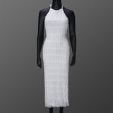 Ethereal Muse | Backless Pleated Halter Maxi Dress - Negative Apparel