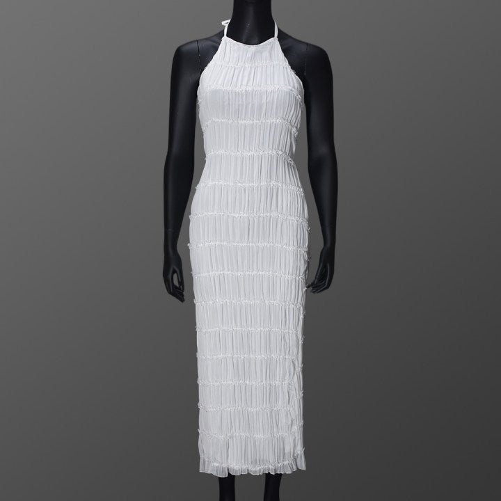 Ethereal Muse | Backless Pleated Halter Maxi Dress - Negative Apparel