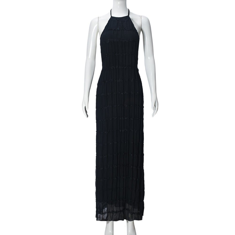 Ethereal Muse | Backless Pleated Halter Maxi Dress - Negative Apparel