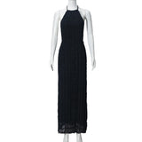 Ethereal Muse | Backless Pleated Halter Maxi Dress - Negative Apparel