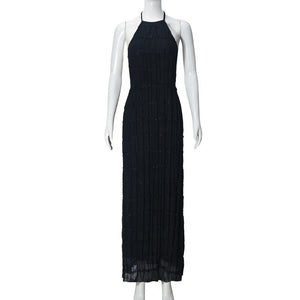 Ethereal Muse | Backless Pleated Halter Maxi Dress - Negative Apparel