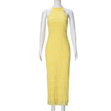 Ethereal Muse | Backless Pleated Halter Maxi Dress - Negative Apparel