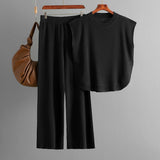 European and American cross - border suit 2025 new simple fashion loose sleeveless knitted top wide - leg pants two - piece set for women - Negative Apparel